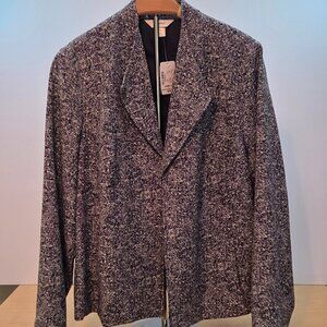 NWT - CJ Banks Women's Plus Black/White Open Front Tweed Blazer, Fully Lined, 1X